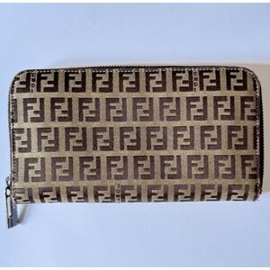 Fendi Monogram FF Leather Zip Around Wallet